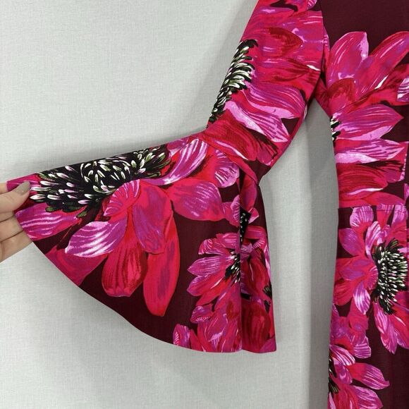 Trina Turk Womens Dress 2 Pink Splendid Floral Flare Sleeve Cocktail Romantic - Picture 3 of 16